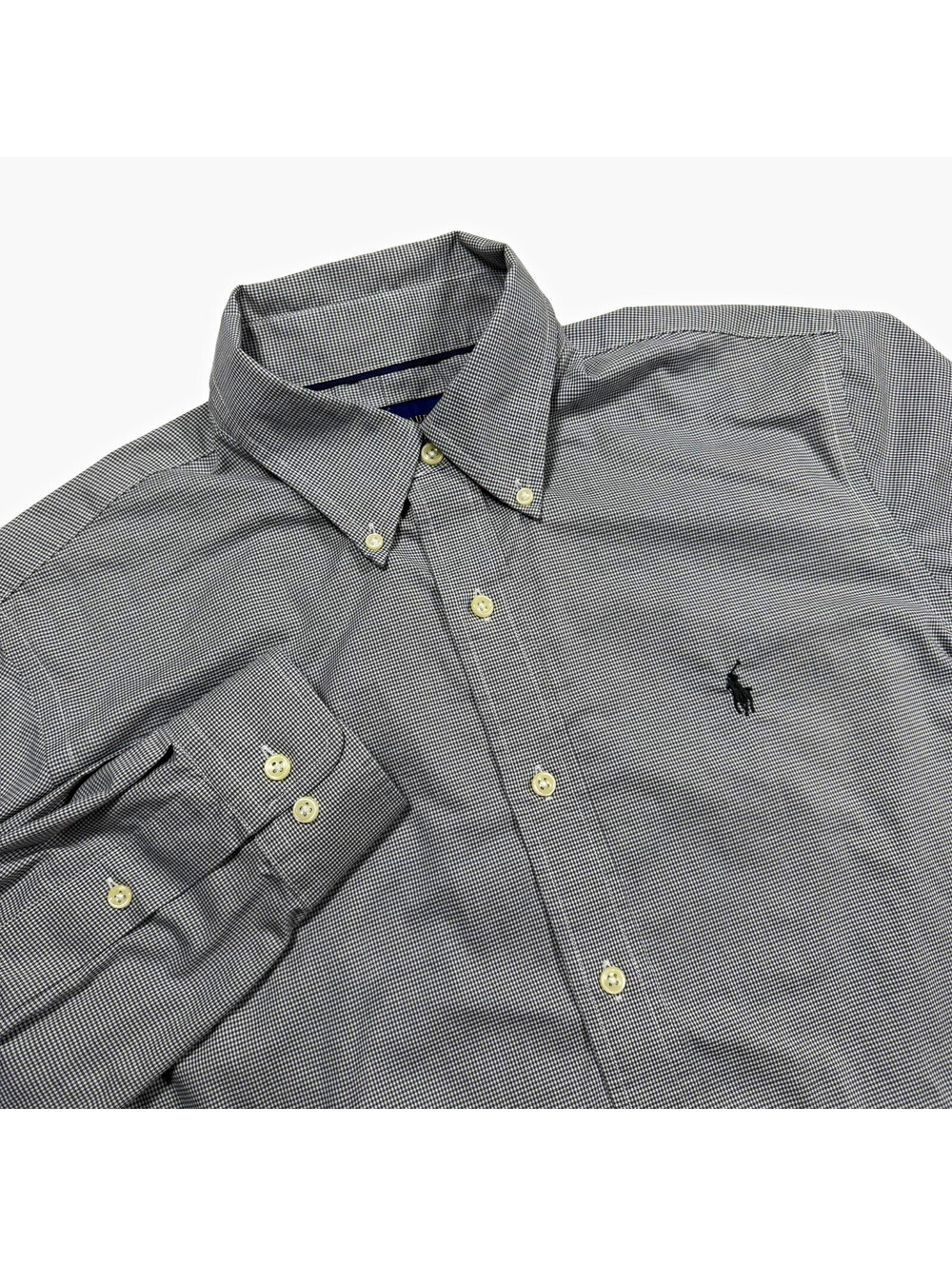 Ralph Lauren Polo Non-Iron Classic Fit Gray White Check Shirt Long Sleeve Medium